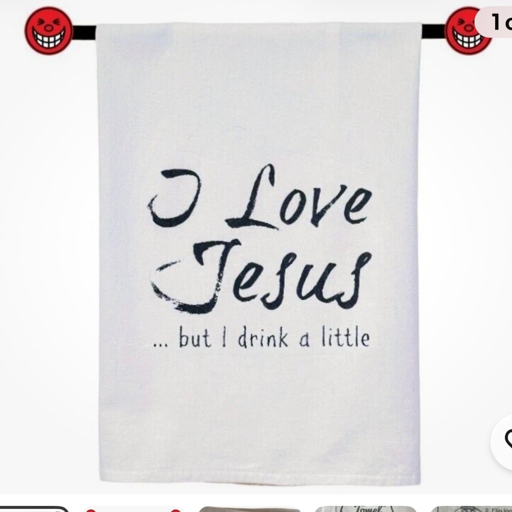White Graphic “Hang Tight Towel” with Black Text